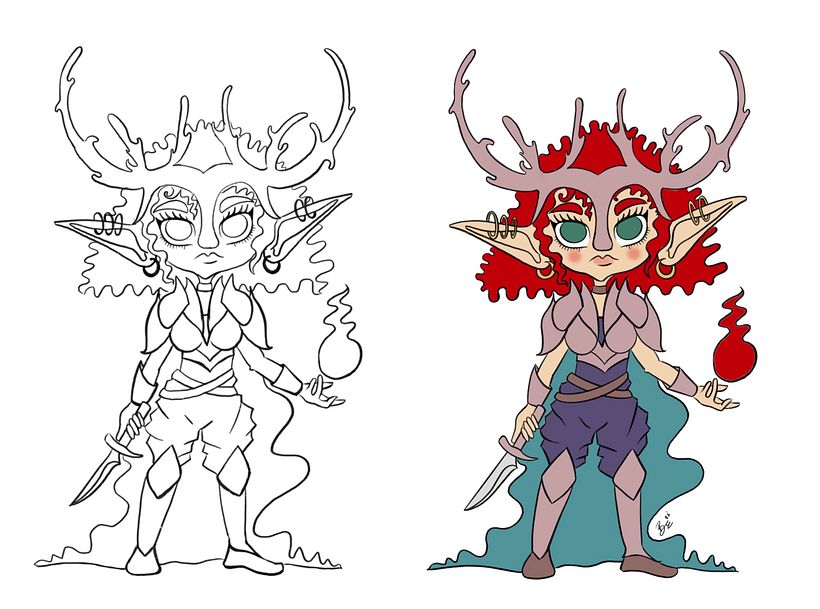 Lineart and the flat colors of the character.