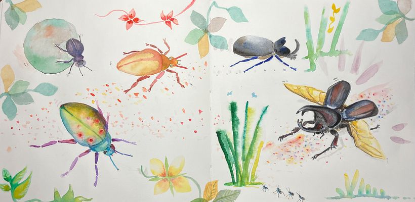 nouveau panneau (insectes, plusieurs techniques combinées)