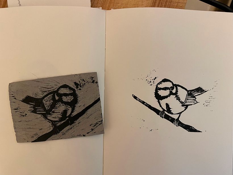 I carved it and inked it, but realized there were too much ink, and also I had to carve the exterior parts of the block