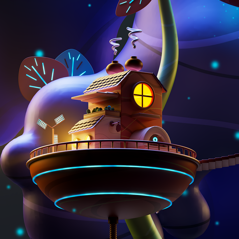 Korin Tower at night close up