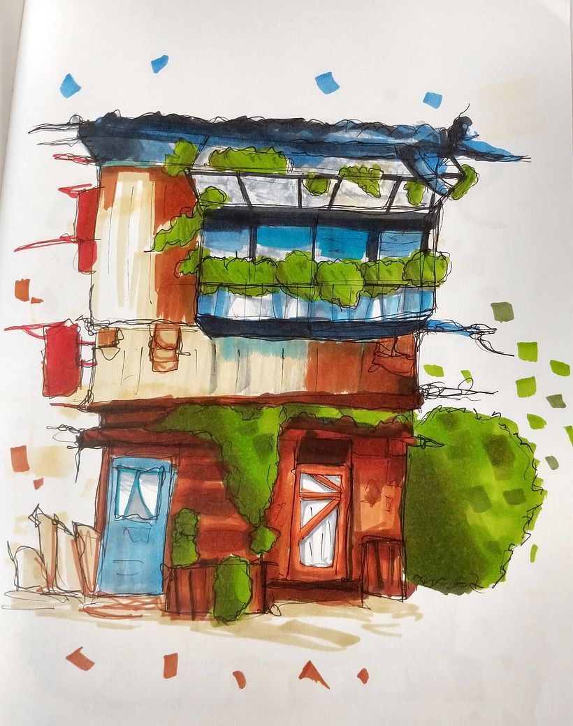 Mi proyecto del curso: Dibujo arquitectónico expresivo con marcadores de colores 3