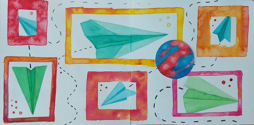 Free falling and free sketching. Experimenting with colors.