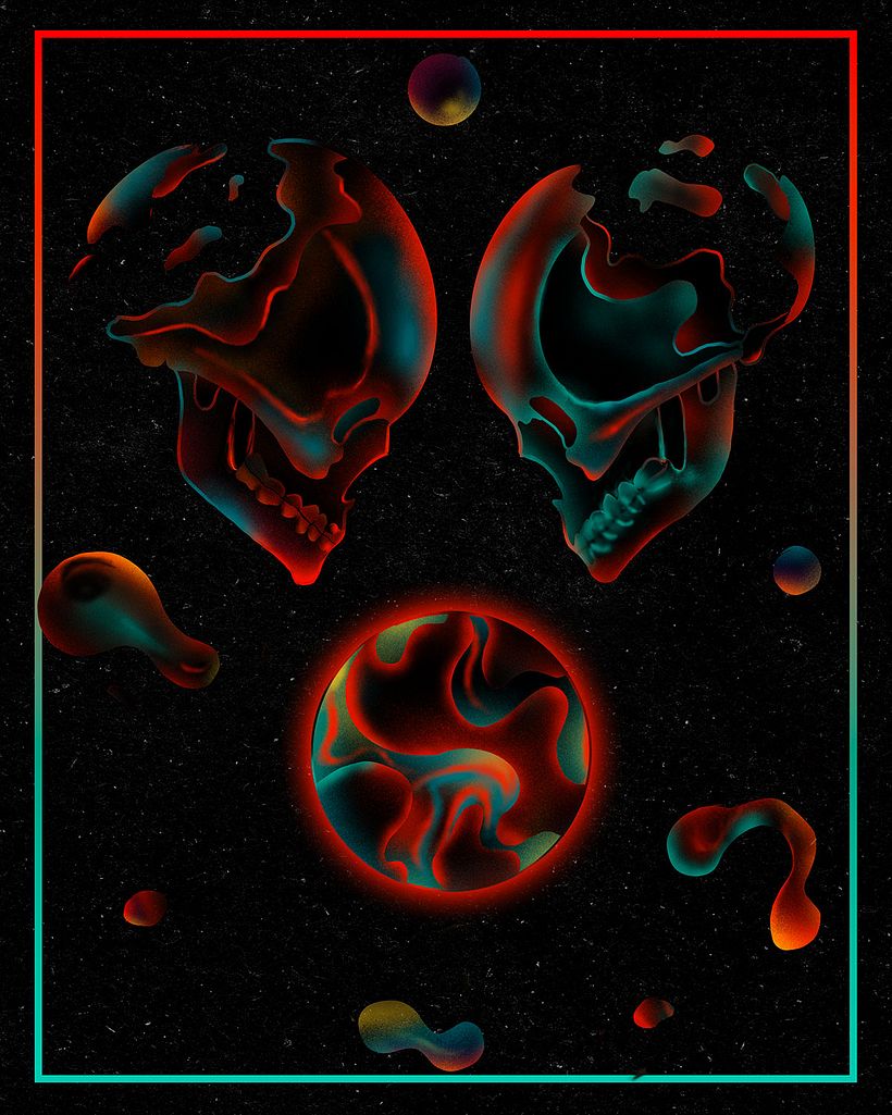 Ilustración retrofuturista con Procreate: "Two souls" 3