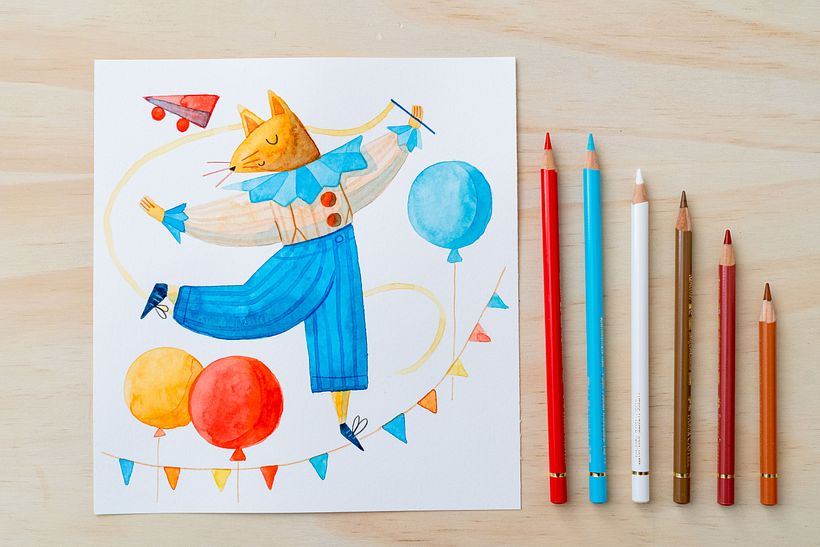Pencil stage! I added in smaller details (such as eyes and whiskers) with coloured pencils.