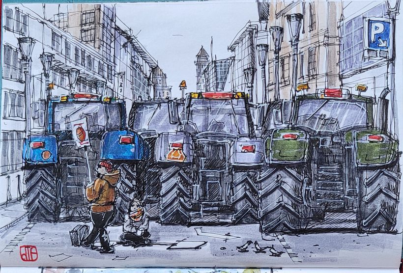 Farmers strike downtown.
