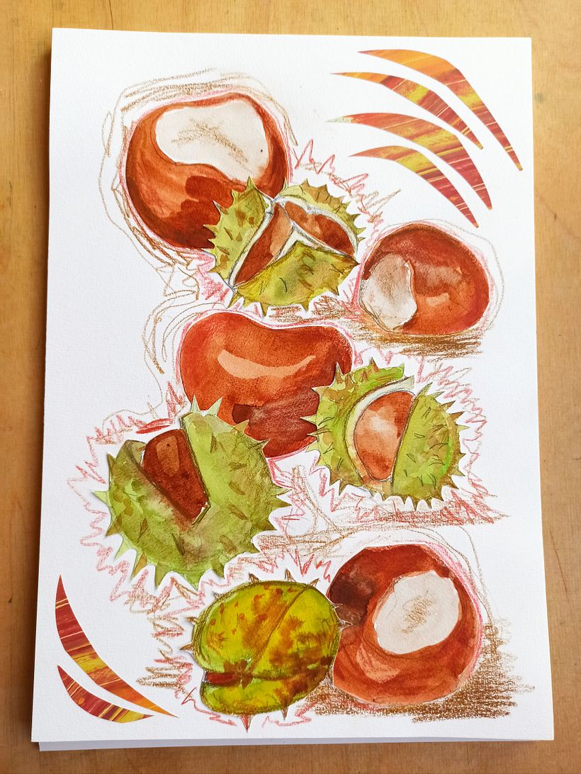 Aquarellfarbe, Buntstifte, buntes Papier