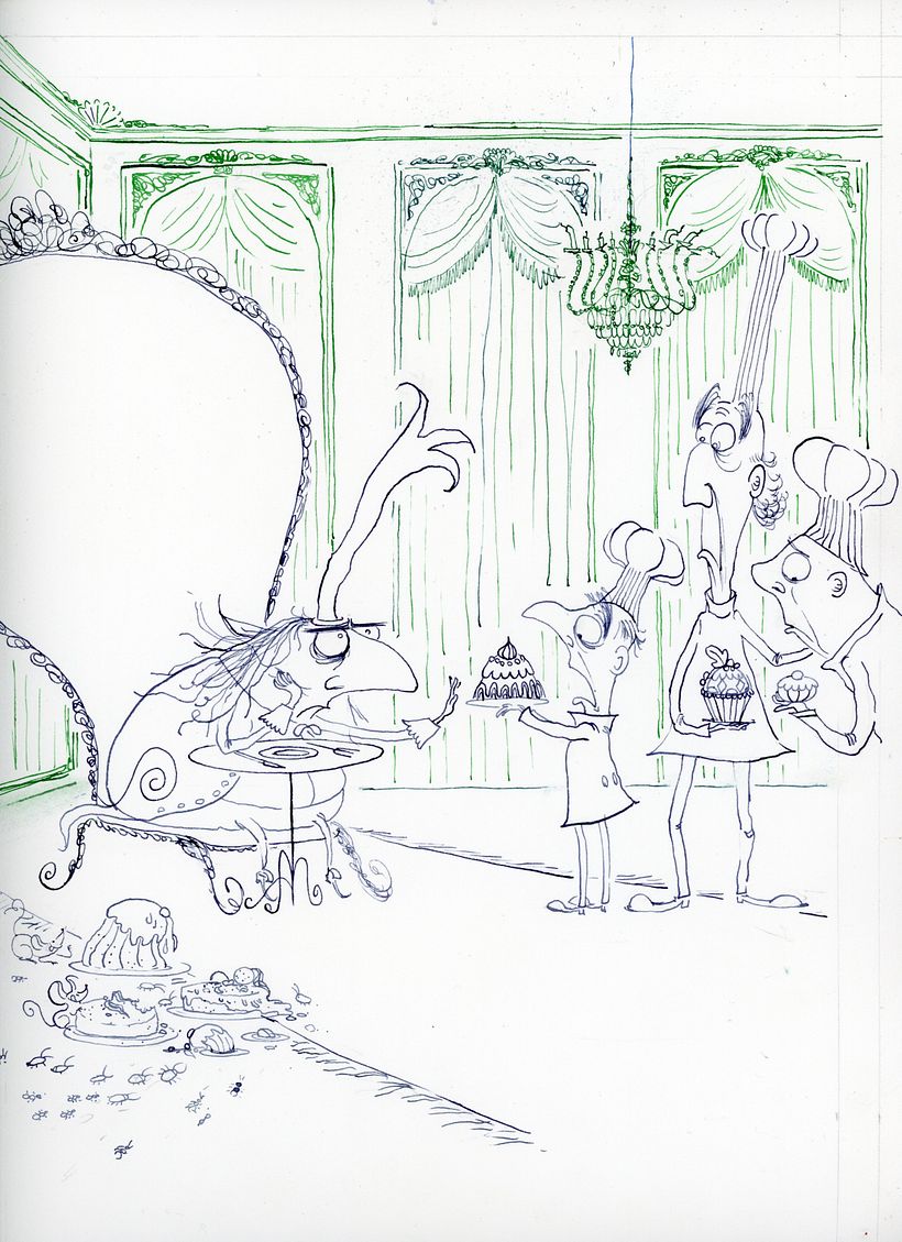 First step, making the outlines with the dip pen.