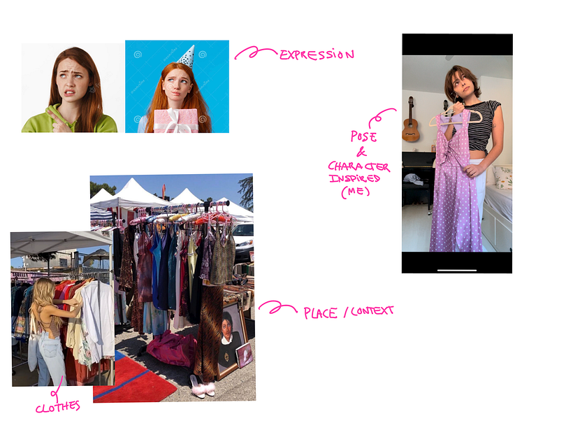 Luego escogí una postura, un lugar y un vestuario que represente la escena.