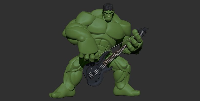 Para evitar que se rompiera la geometría decidí posar antes de fusionar las subtool. Previamente modelé el bajo.