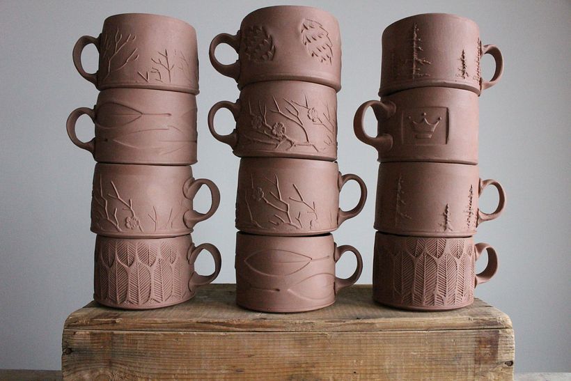 cylinder mugs with a few different textures