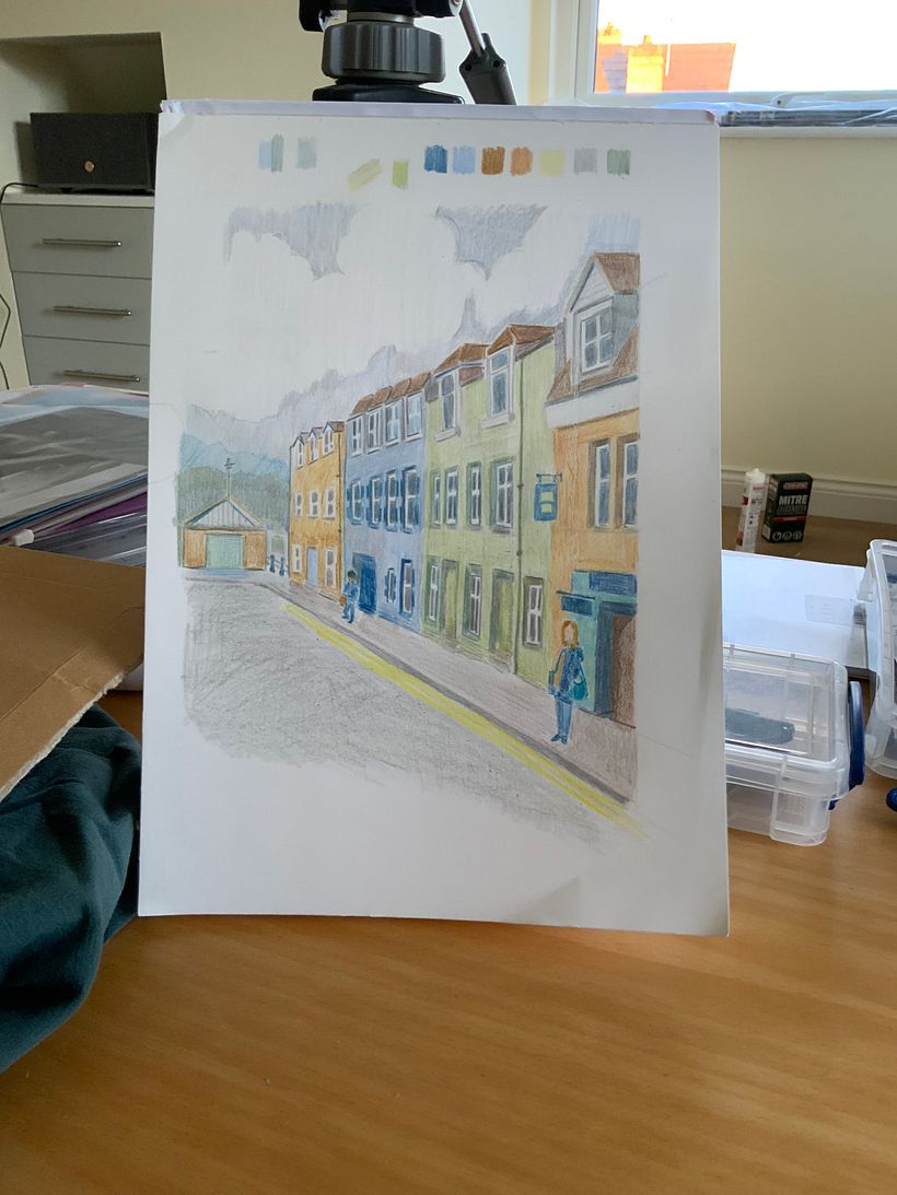 Portree, Isle of Skye: coloured pencil in sketchbook 1
