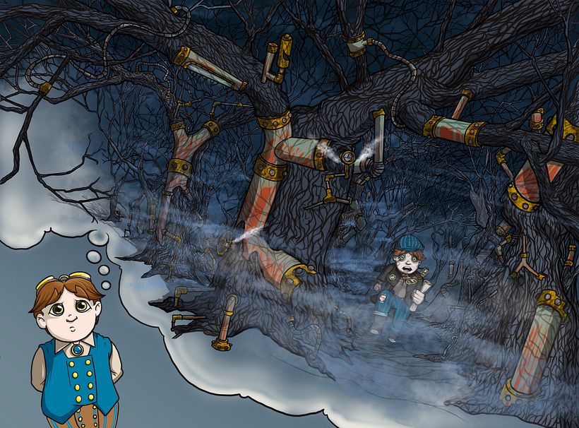 A first draft of a double-page spread for my graphic novel passion project, Iron Henry 