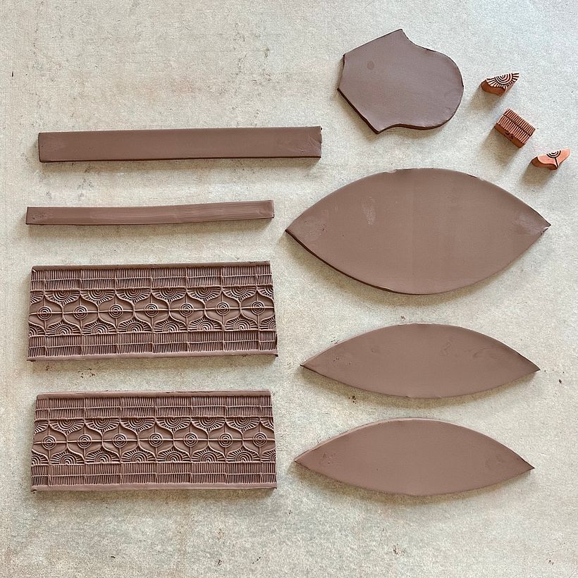 slab shapes for the teapot body and my stamps