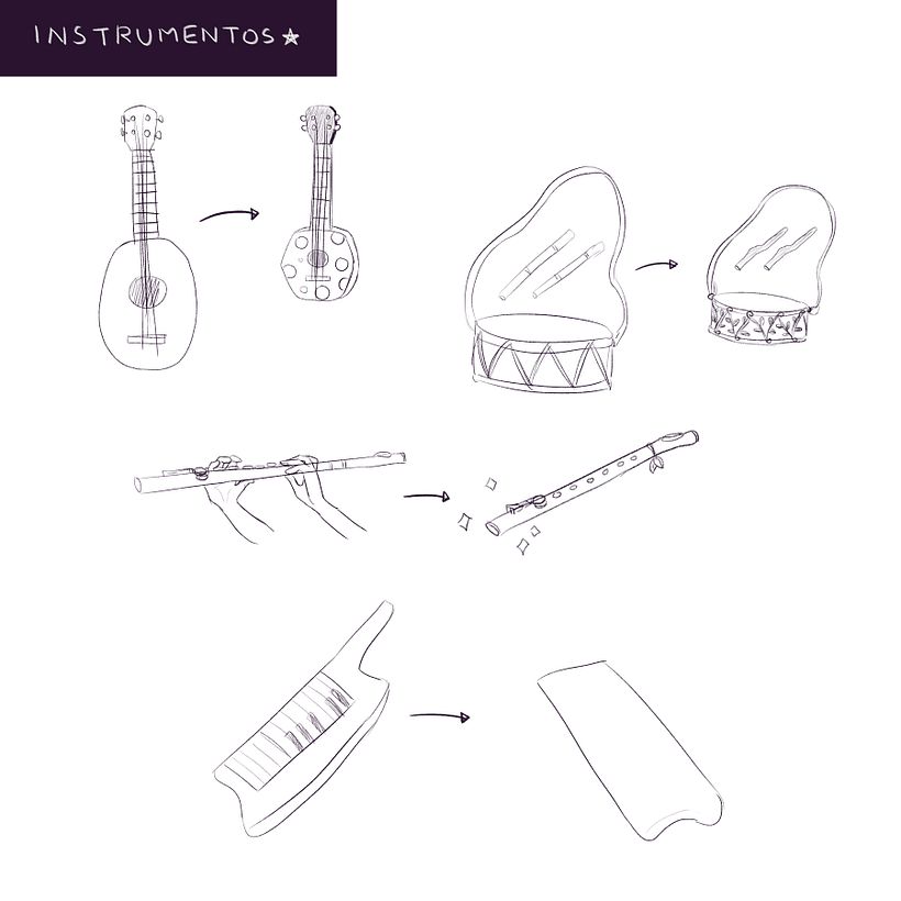 Bocetos de los instrumentos.
