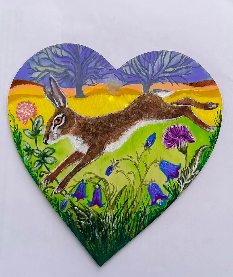 Spring Hare painted on wood.