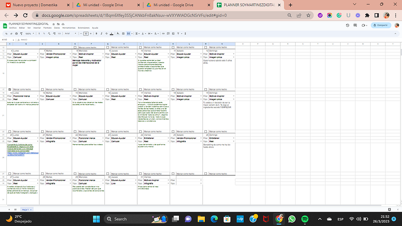 Well is all set in spanish but I created my march content planner based on the course, posting every 2 days
