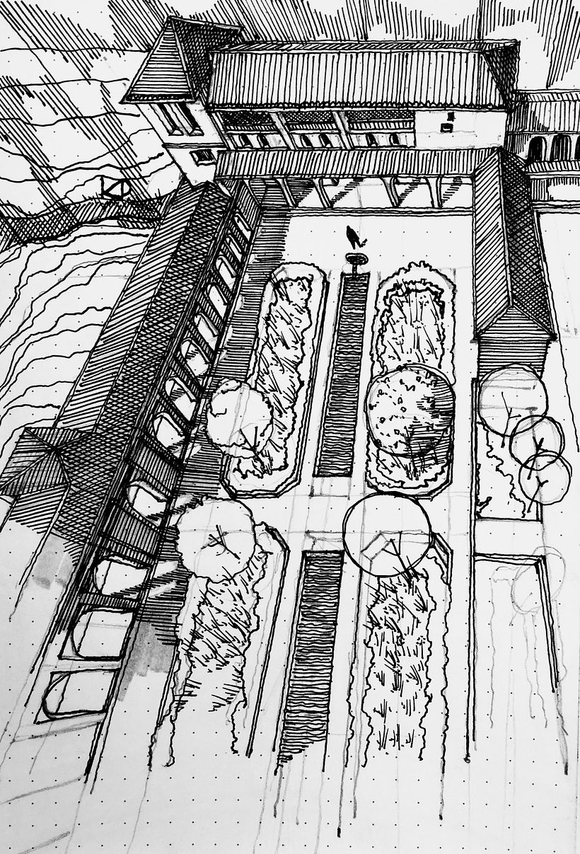 La Alhambra de Granada (perspectiva con dos puntos de fuga)