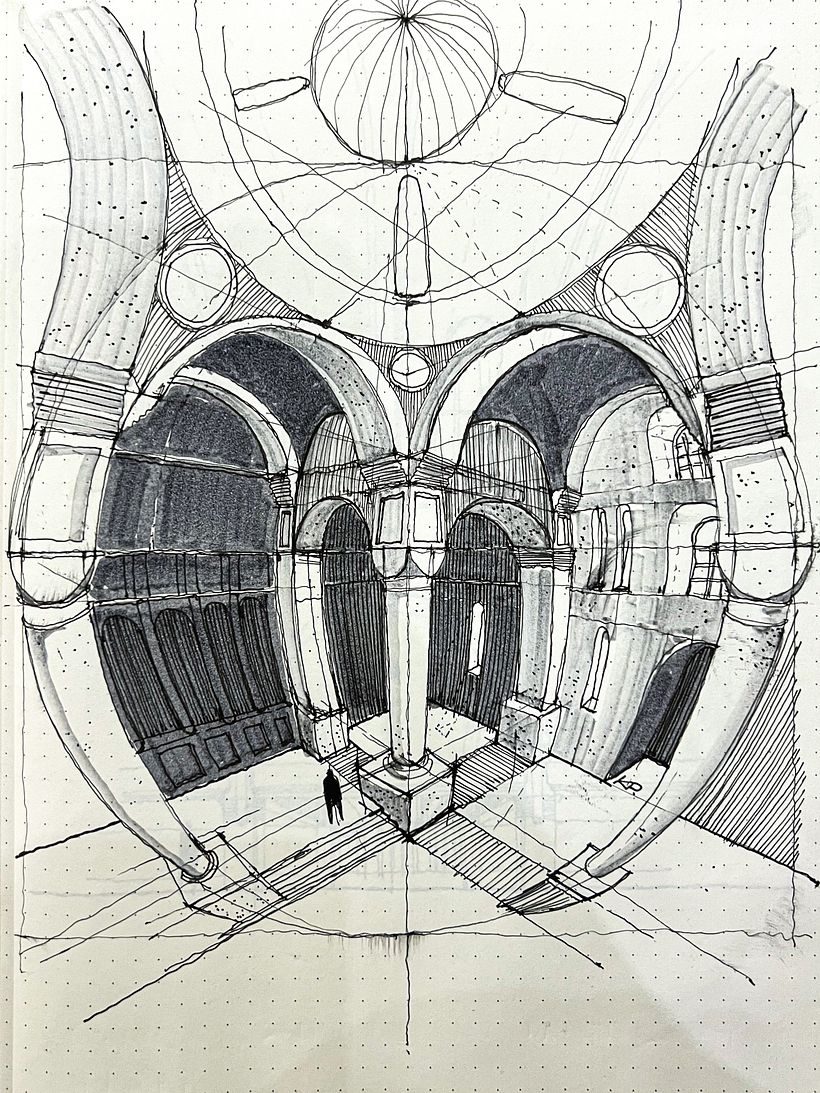 Interior de la Catedral Uspenskin. Helsinki, Finlandia. (perspectiva interior con 5 puntos de fuga)