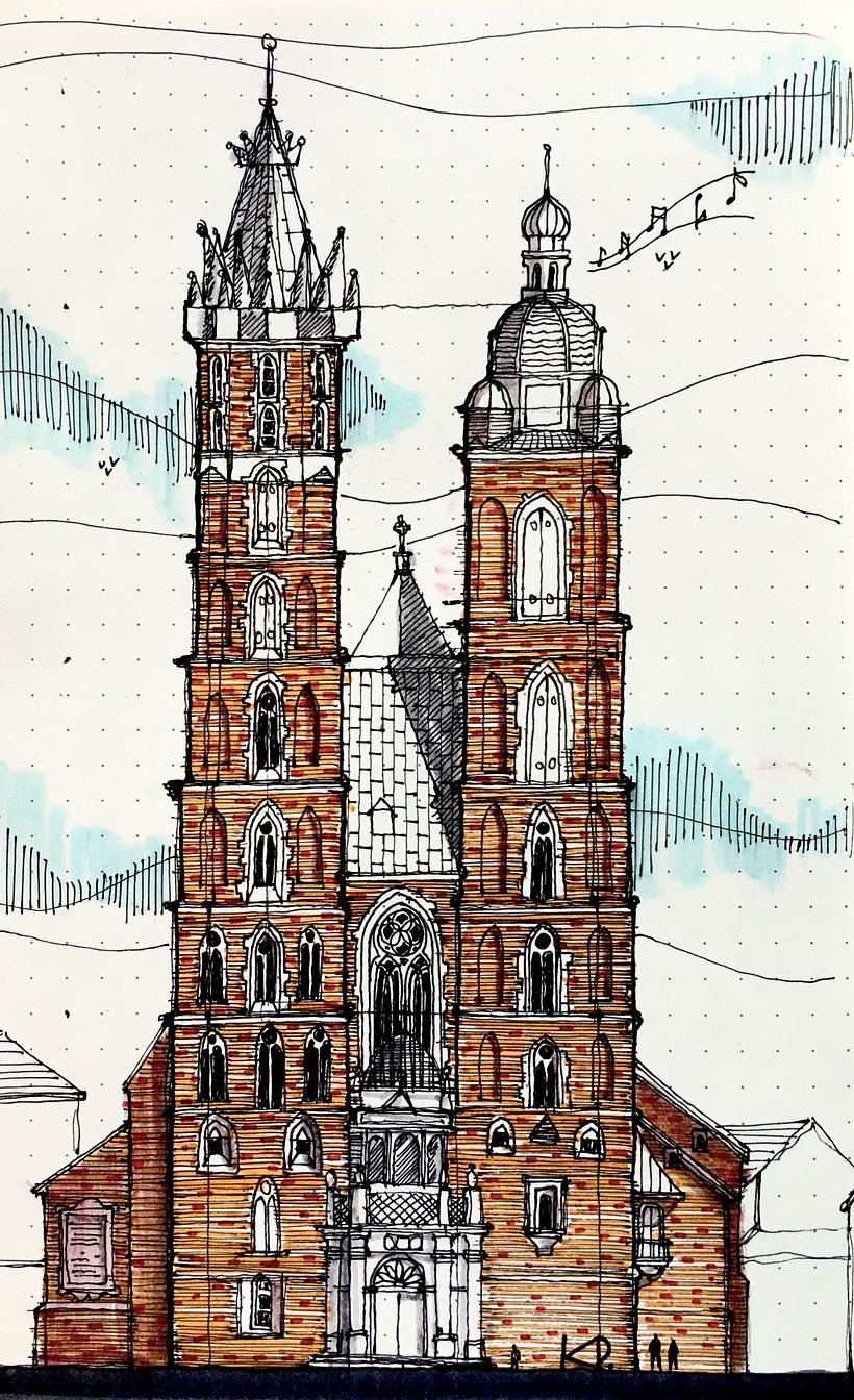 Basilica de Santa María. Cracovia, Polonia. (alzado)