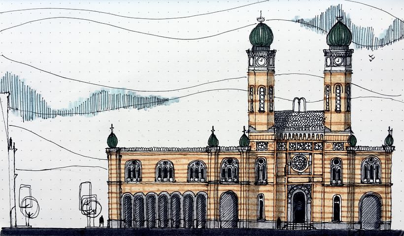 Gran Sinagoga. Budapest, Hungría. (alzado)
