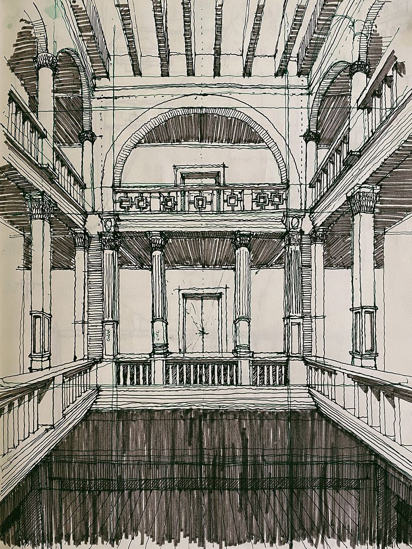 Salt Galata. Antiguo banco. Estambul, Turquia. (perspectiva interior a un punto de fuga)