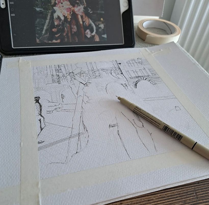 Working with ink to define lines and add shading 