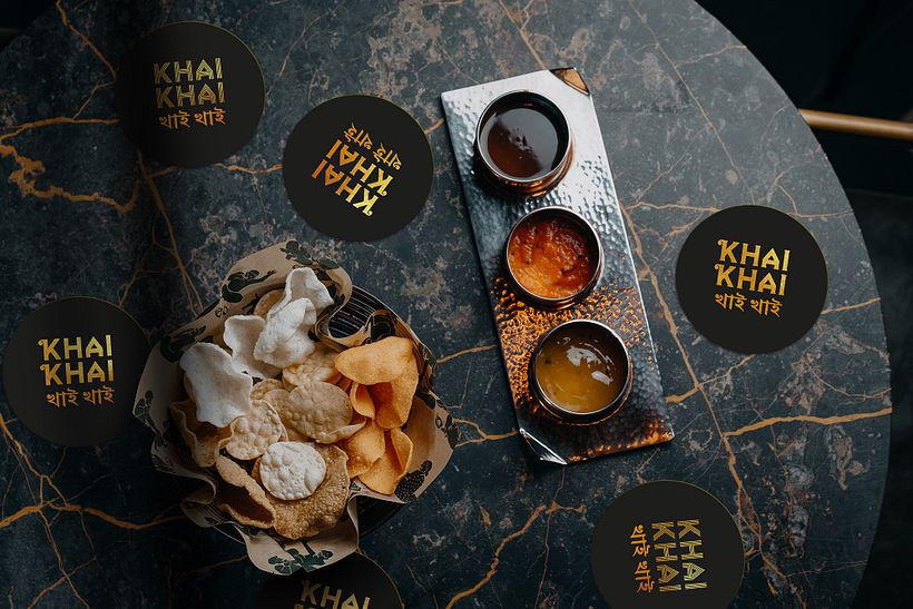 Khai Khai gold foil drinks coasters.