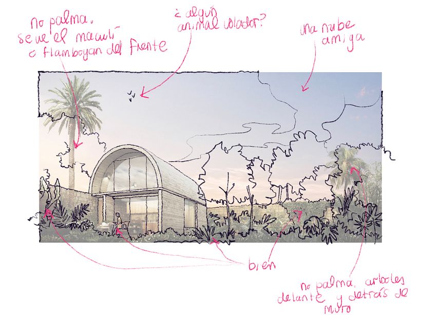 Dibujo sobre render para el proyecto de "La casa más bella del mundo"