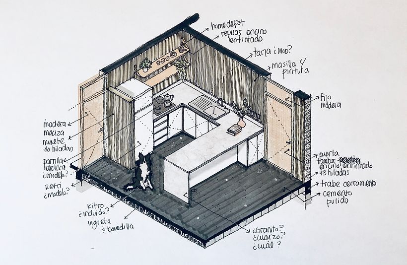 Solución de una cocina para un proyecto de Vivienda Colectiva
