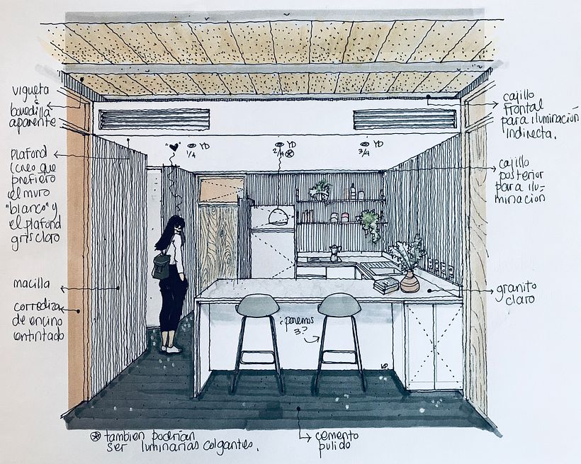 Solución de una cocina para un proyecto de Vivienda Colectiva