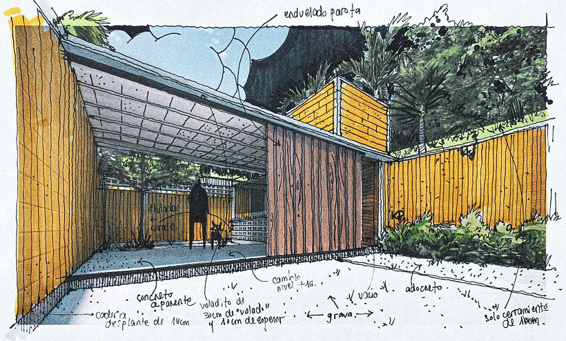 Dibujo sobre render para un Refugio de Perros