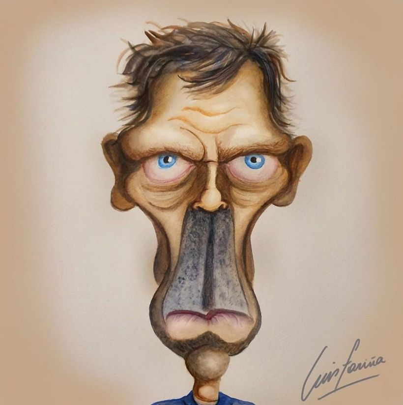 Dr House / Hugh Laurie (Acuarela)