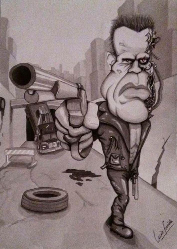 Arnold Schwarzenegger / Terminator (Aguada de tinta china)
