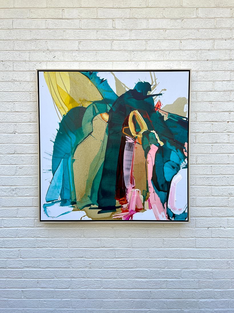 “The a girl and The Soldier” mix medium on canvas, 37“ x 37“