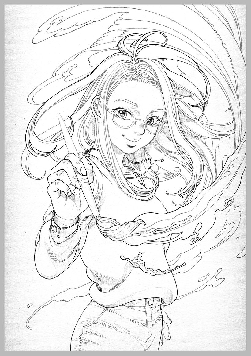 Dibujo lineal con valores en grises.