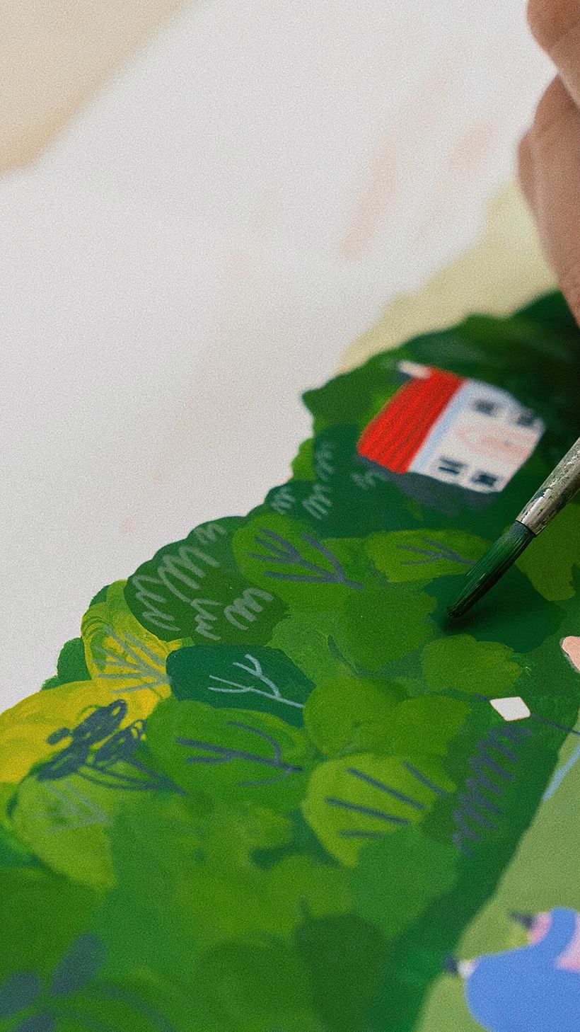 Create gorgeous textures in your piece with opaque gouache and coloured pencils!