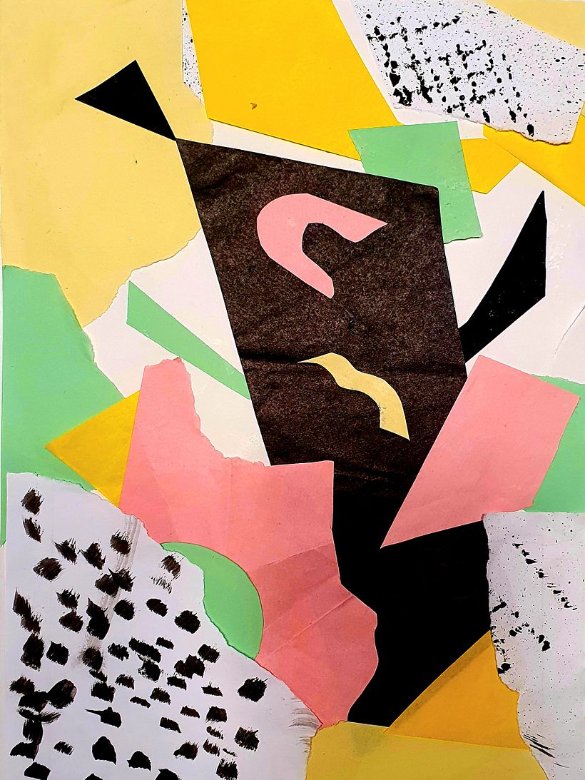 Just playing with paper and colour. Abstract, but possibly this is a penguin?