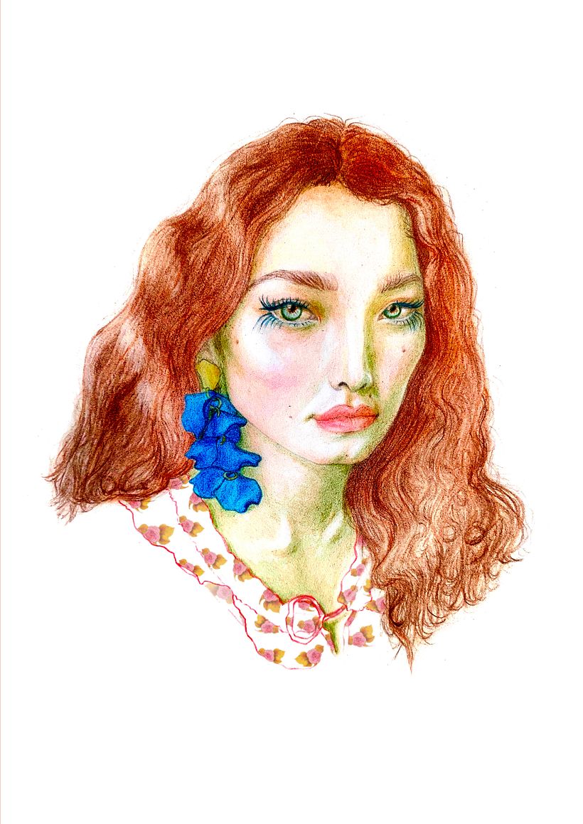 Illustration edited in GIMP. I used the flower to create the texture of the blouse