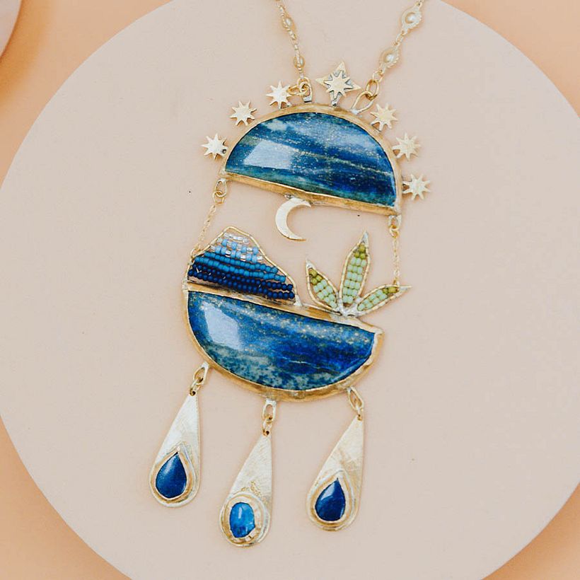 Beaded Mountains Set upon Lapis  1