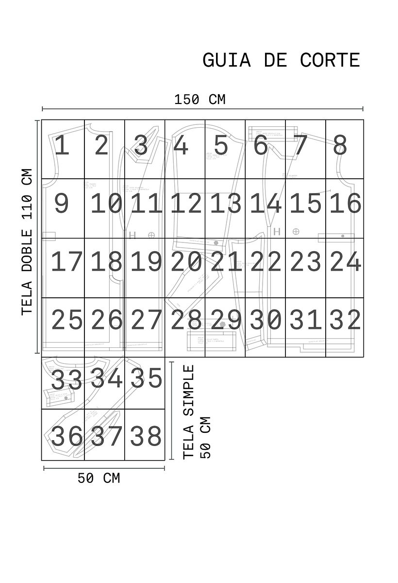 Plano de cómo se deben unir los folios para crear el gran patrón