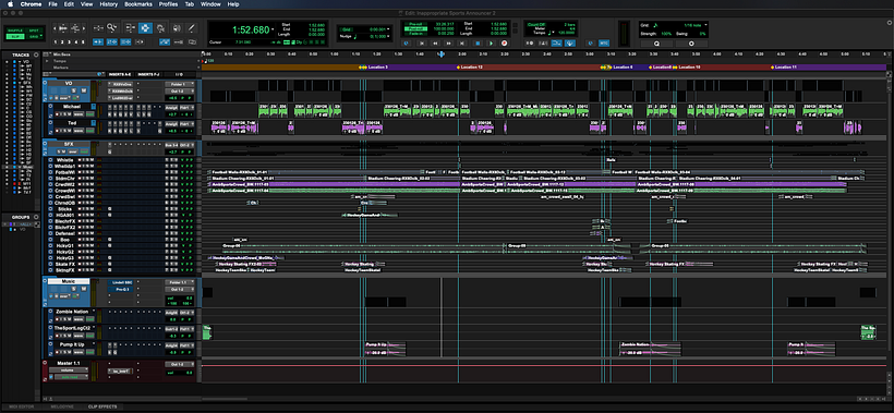 Sound designing a hockey game for "Inappropriate Sports Announcer" sketch in season 4.