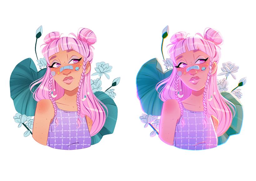 Comparación de ilustración sin (Izq.) y con (drcha.) ambientación.