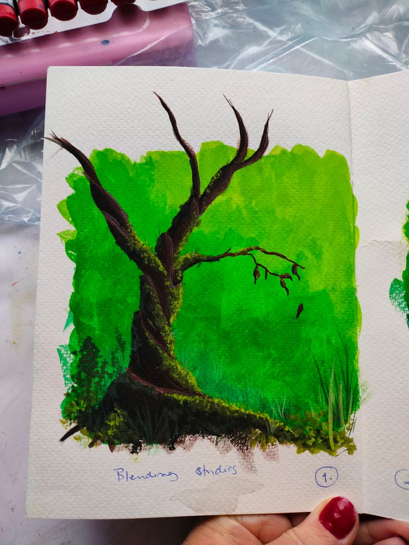 This was first only the blending practice, but I loved the tree so much I had to continue with some moss.