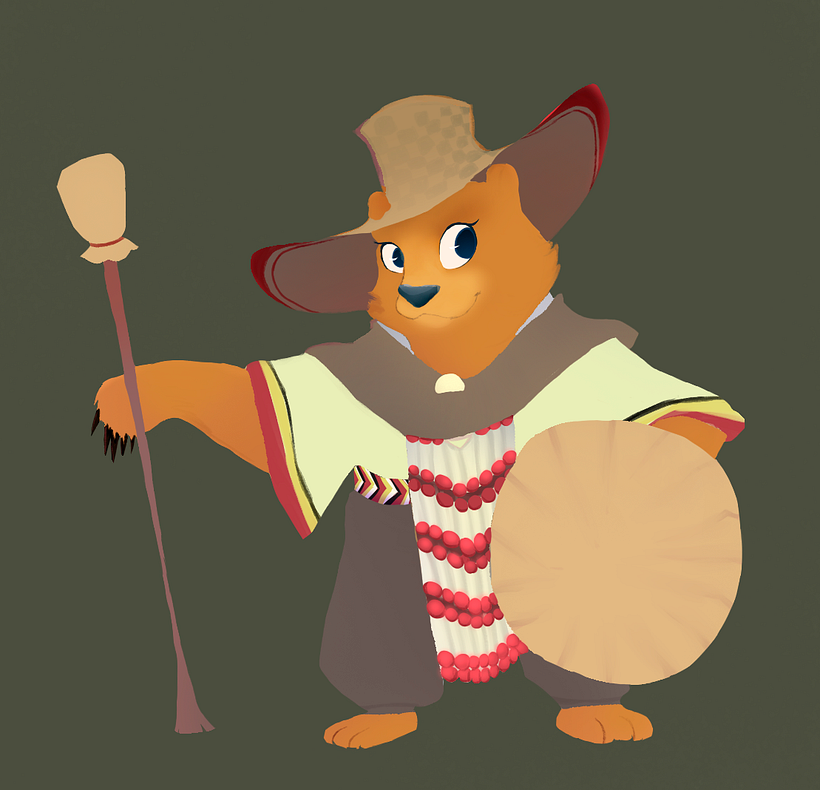 Flats; shading had begun for the drum and the cedar hat. Really leaned into colours of the medicine wheel's warm tones.