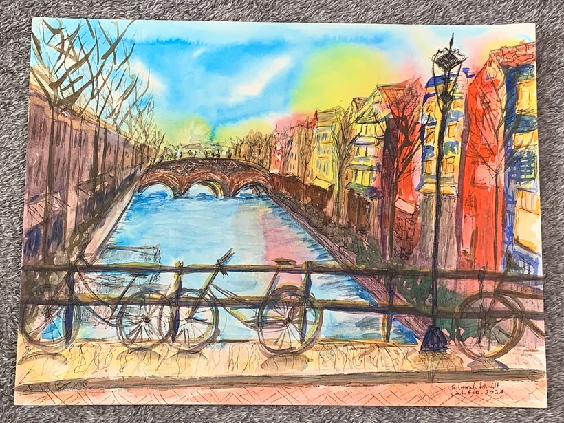Amsterdam by me, Rebekah Schmidt. Watercolor and pen. 