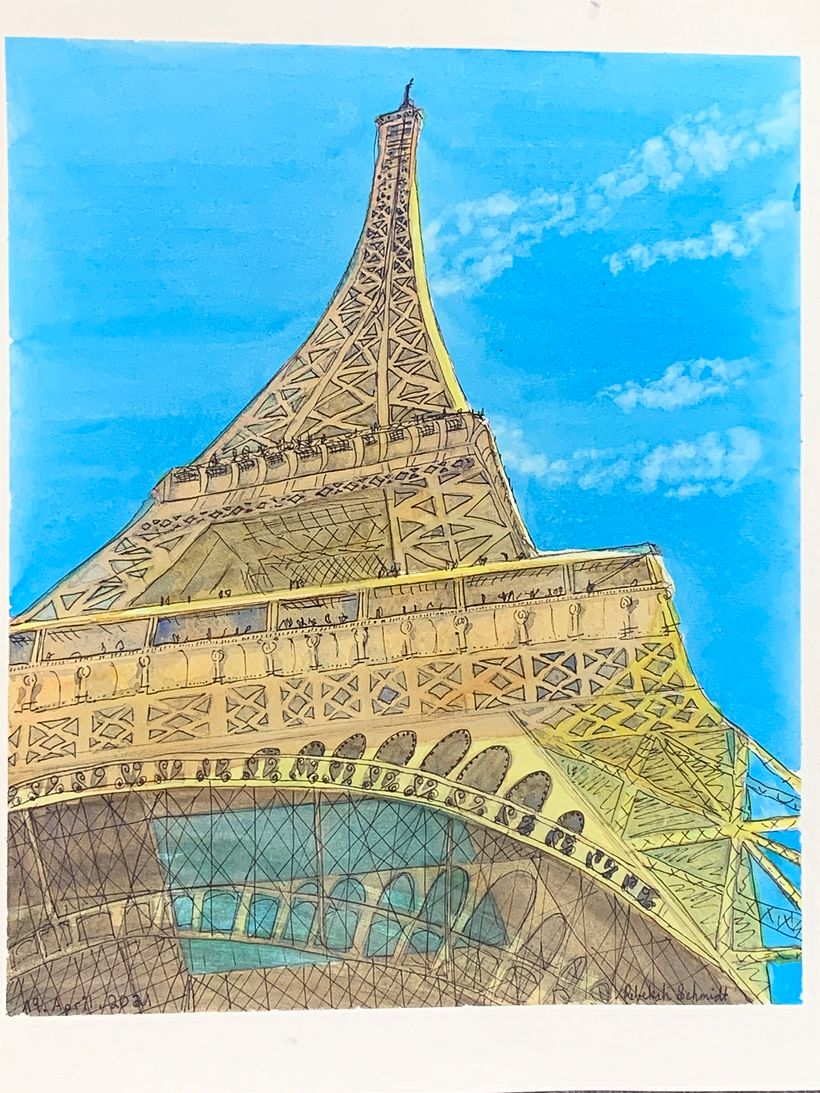Eiffel Tower by me, Rebekah Schmidt. Watercolor and pen.