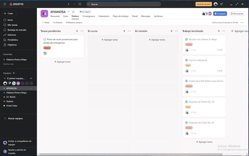 Asana, realización de proyectos en proceso