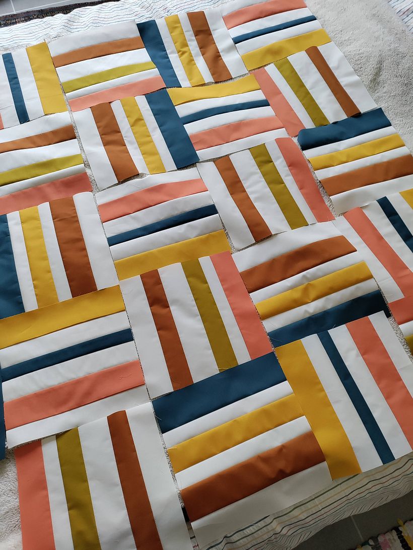 Playing with the finished blocks to decide on the final layout