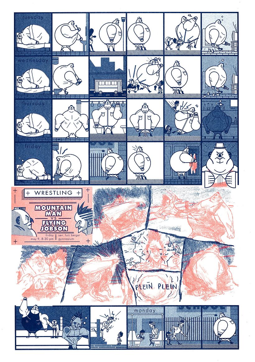 Pôster/Quadrinhos impresso em Risografia. Utilizei na sequencia inicial o Ou Ba Po.