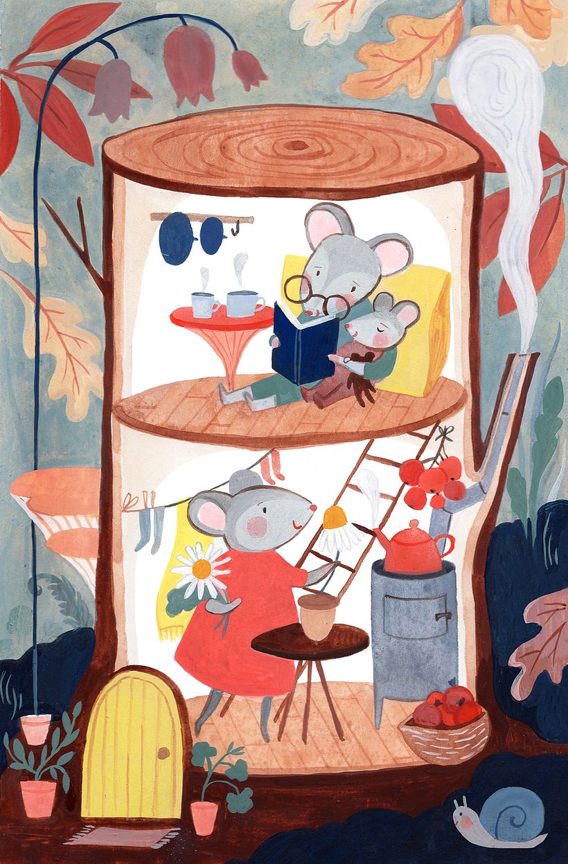 A little mouse family. Painted entirely in gouache.